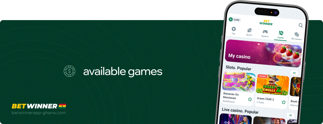 Available games Betwinner APP Ghana