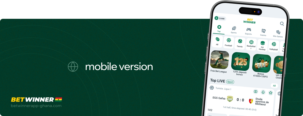 Mobile version Betwinner APP Ghana